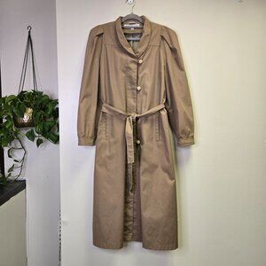 Vintage Womens Old Money Academia Professor Rain Trench Coat 16 Beige Tan Belted